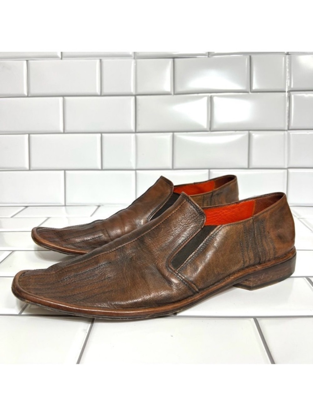 Mark Nason Brown Dress Shoes Slip On Loafers Square Toe Leather 67231 Size 10